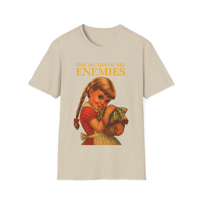 T-shirt “The Heads of My Enemies” – retro satire with children’s book flair