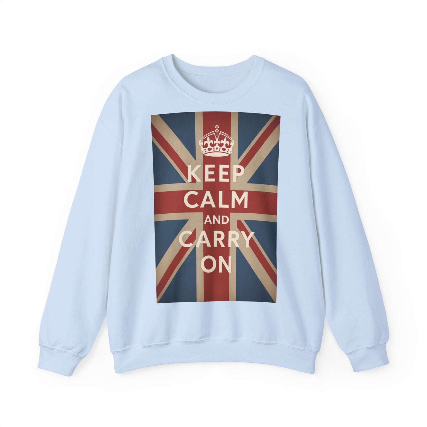 True Insights Sweatshirt Keep Calm and Carry On Union Jack Krone Vintage Pullover in Hellblau für UK Fans