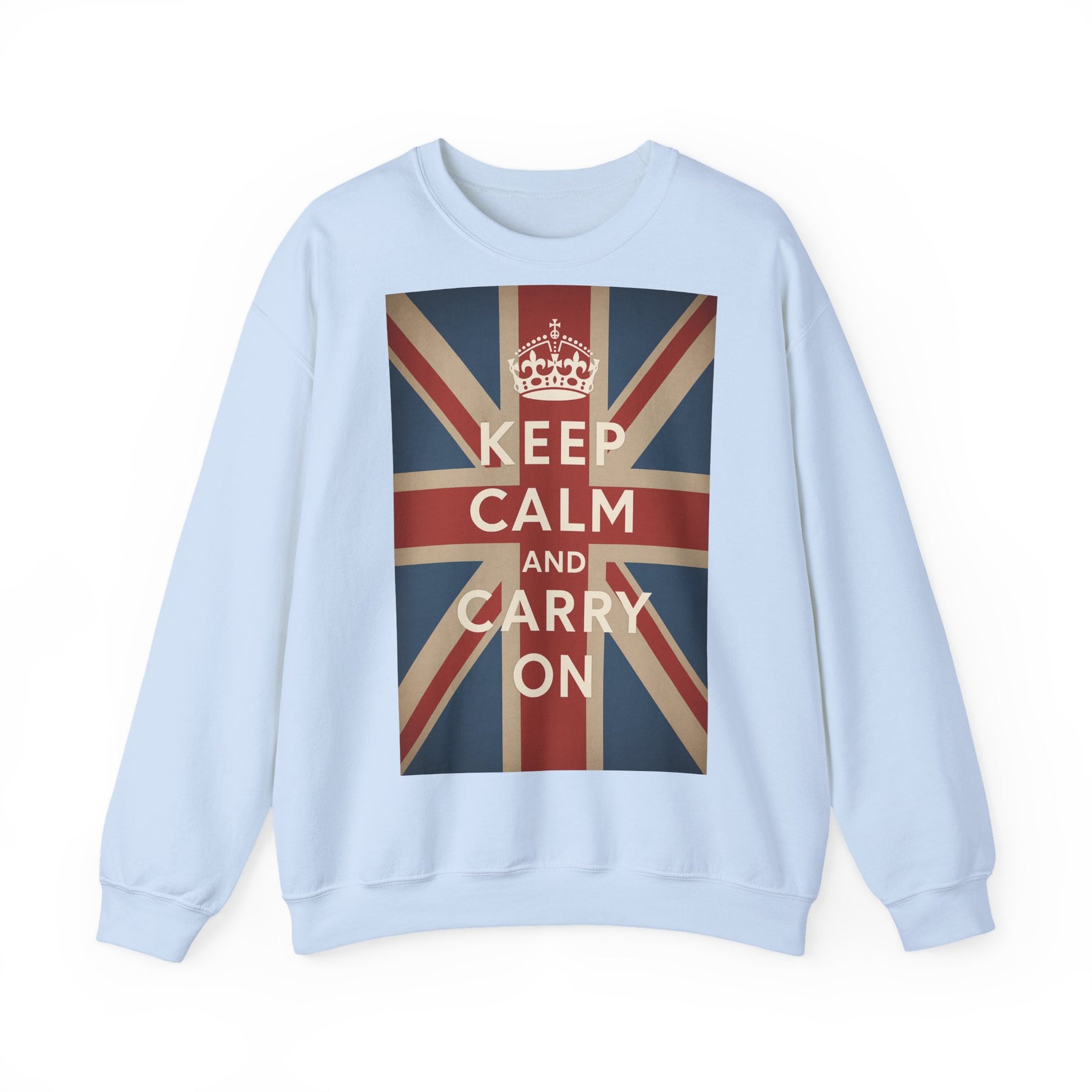 True Insights Sweatshirt Keep Calm and Carry On Union Jack Krone Vintage Pullover in Hellblau für UK Fans