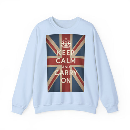 True Insights Sweatshirt Keep Calm and Carry On Union Jack Krone Vintage Pullover in Hellblau für UK Fans