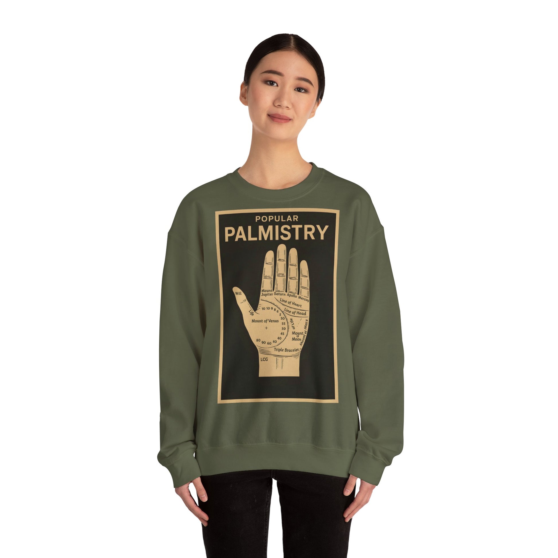 Vintage Motiv – Palmistry Sweatshirt – Retro-Handlesen-Design | Mystik trifft Ironie | True Insights Design mit Humor