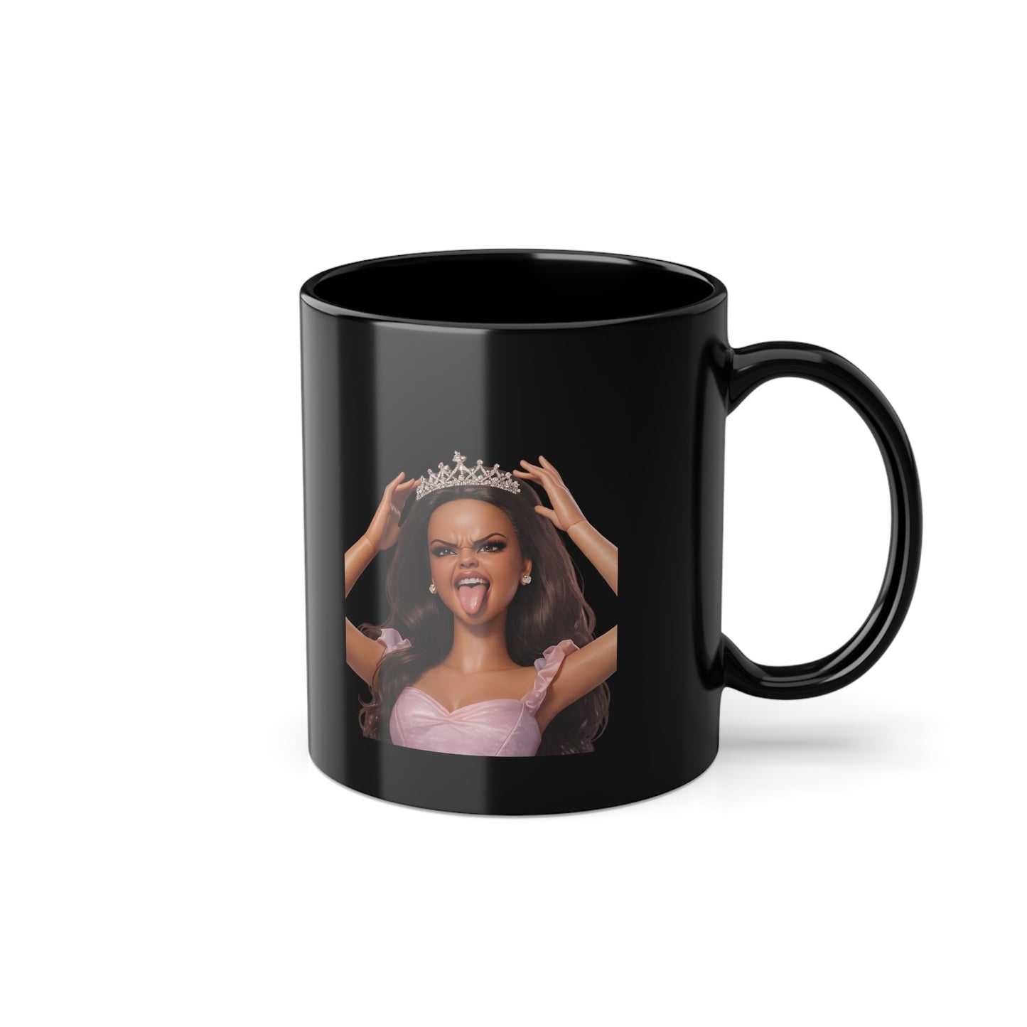 Barbicore Tasse Schwarz – Freche Diva mit Krone & Zunge raus | Lustige Kaffeetasse Geschenk für Frauen