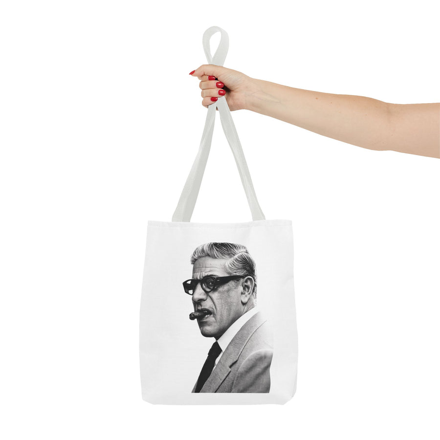 Tote Bag Portrait Aristote Onassis – Icône Vintage Noir & Blanc au Cigare, Sac en Polyester pour Amateurs de Style