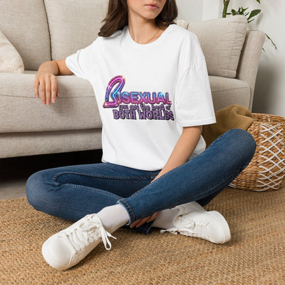 True Insights T-Shirt Bisexual Best Of Both Worlds Bi Pride LGBTQ Statement im Glitzer-Neon-Look