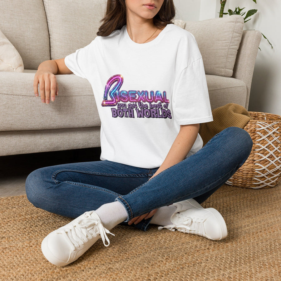 True Insights T-Shirt Bisexual Best Of Both Worlds Bi Pride LGBTQ Statement im Glitzer-Neon-Look