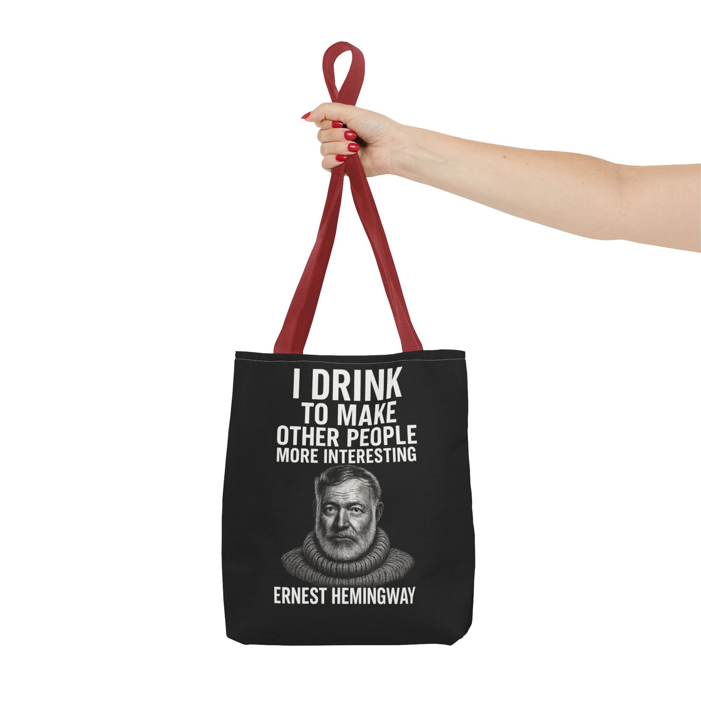 Ernest Hemingway Tote Bag - I Drink To Make Other People More Interesting - Lustiger Spruch Jutebeutel für Literaturfans & Genießer