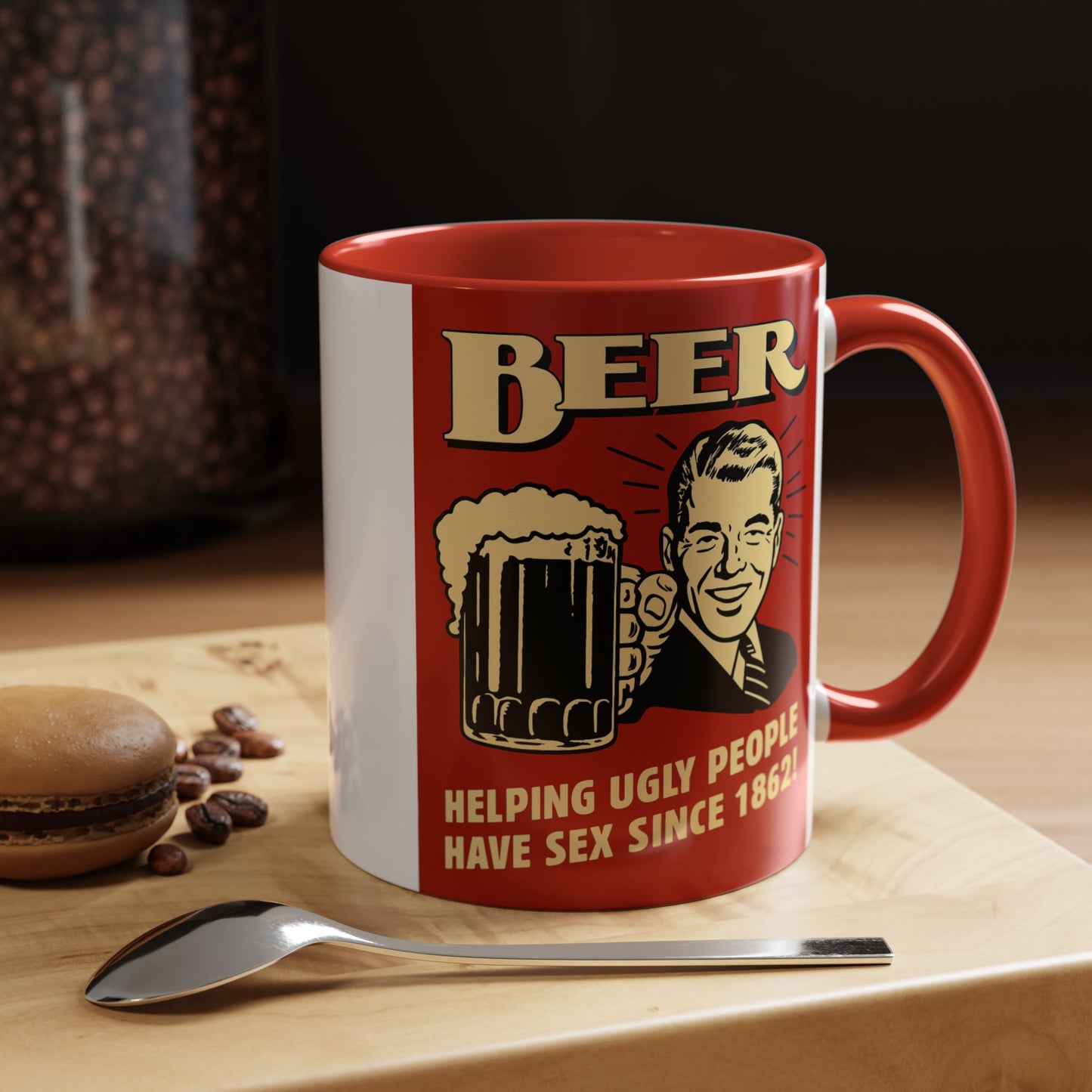 Bunte Tasse "BEER - Helping Ugly People" | Lustige Retro Bier Kaffeetasse | Vintage Geschenk für Bierliebhaber & Partyfans