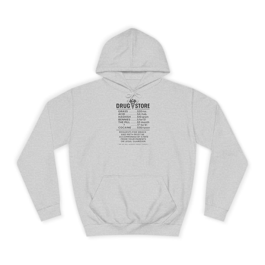 Drug Store Hoodie – Vintage-Apotheken-Motiv mit schwarzem Humor