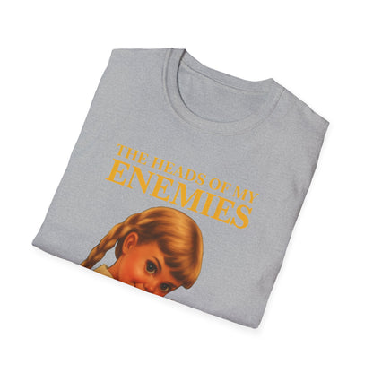 T-shirt “The Heads of My Enemies” – retro satire with children’s book flair