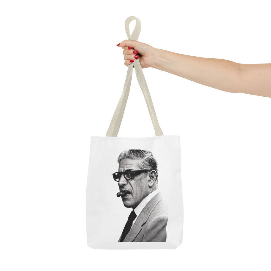 Tote Bag Portrait Aristote Onassis – Icône Vintage Noir & Blanc au Cigare, Sac en Polyester pour Amateurs de Style