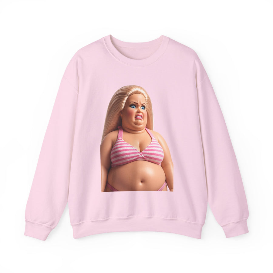 True Insights Genervte Blondine Sweatshirt – Lustiges Statement-Motiv mit Bikini-Puppe in Light Pink