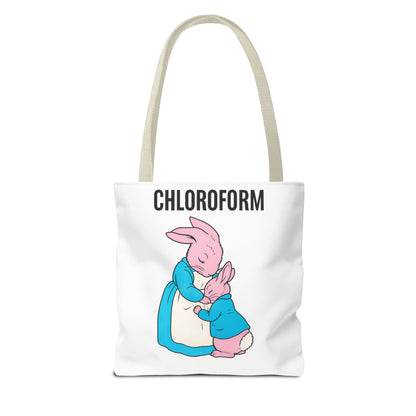 Chloroform Hasen Tote Bag - Lustige Parodie Stoffbeutel mit niedlichem Bunny Motiv - Schwarzer Humor Geschenk