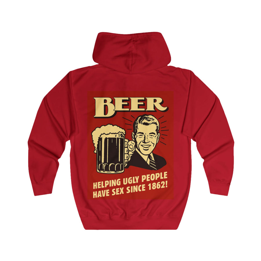 Zip Hoodie Bière – Helping Ugly People Have Sex Since 1862 – Sweat drôle rétro vintage