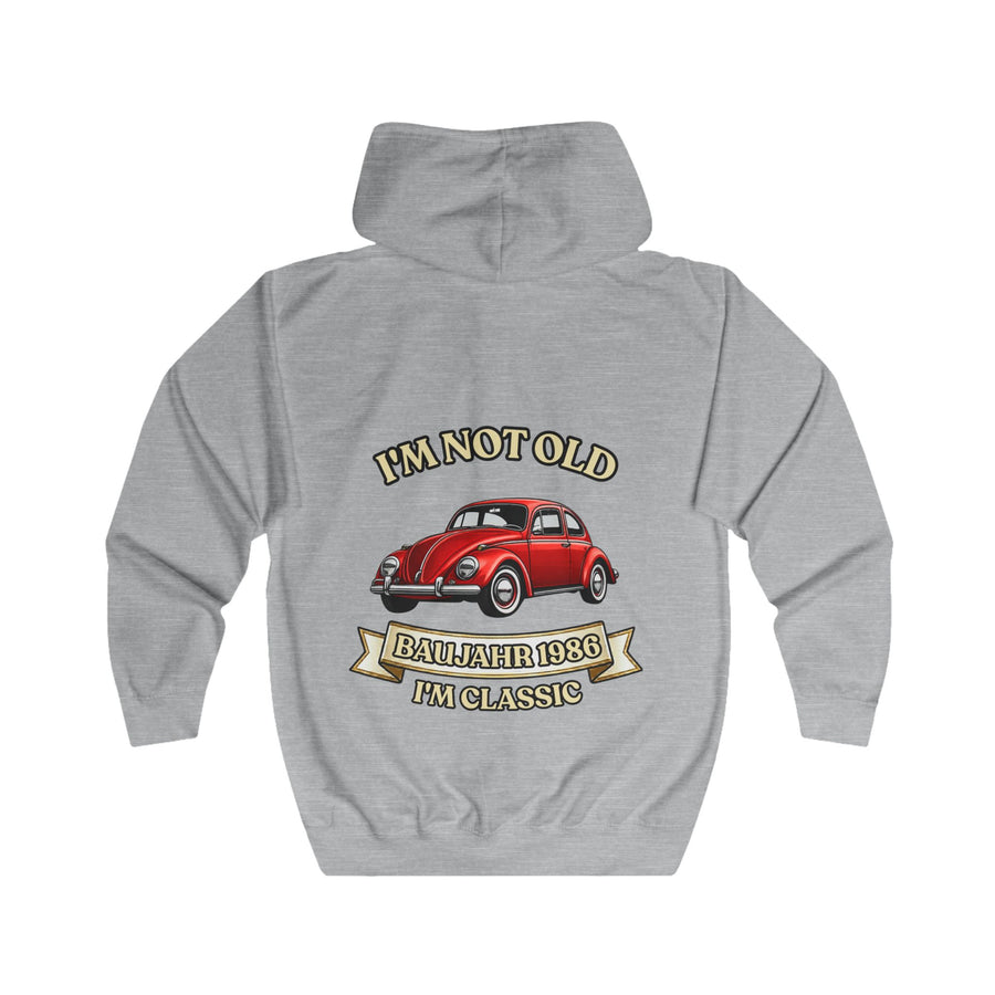 True Insights Geschenk zum 40. Geburtstag – Sweatjacke Jahrgang 1986 VW Käfer | Zip-Hoodie mit Rückendruck