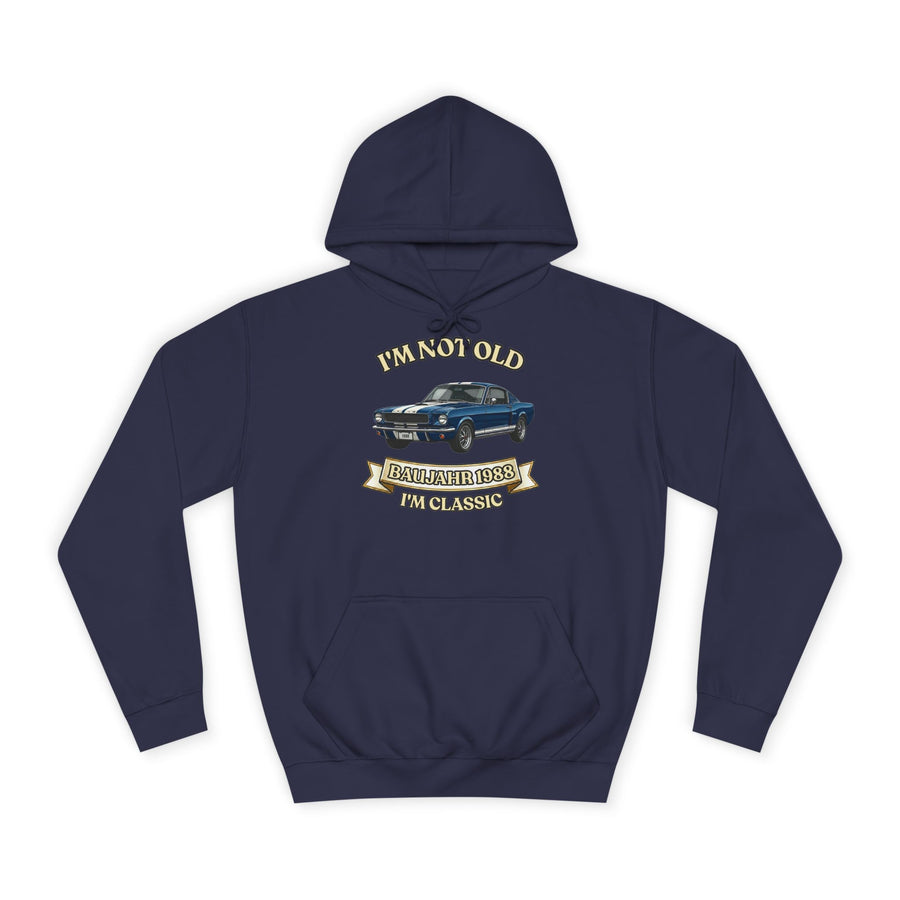 Geschenk zum 38. Geburtstag – Hoodie Jahrgang 1988 Muscle Car – Oxford Navy – Vorderseite