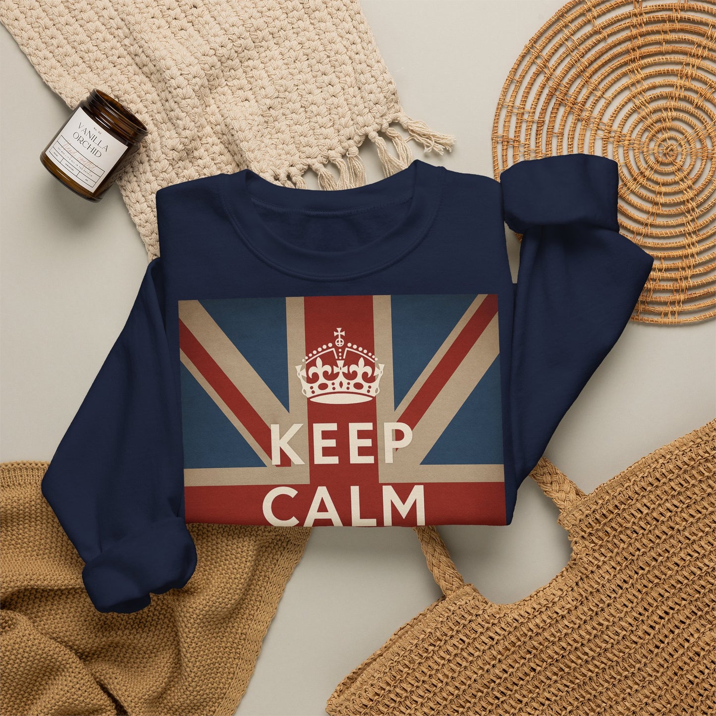 True Insights Sweatshirt Keep Calm and Carry On Union Jack Krone Vintage Pullover Retro Geschenk für UK Fans
