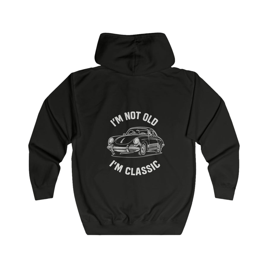 I'm Not Old I'm Classic Sportwagen Zip-Hoodie – Oldtimer-lijntekening – Cadeau voor autoliefhebbers