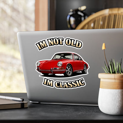 Sticker "IM NOT OLD IM CLASSIC" – Roter Oldtimer Sportwagen | Lustiges Geschenk für Autoliebhaber & Klassikerfans