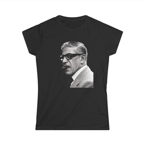 Aristoteles Onassis Damen Shirt – Ikonisches Schwarz-Weiß Portrait mit Zigarre & Brille, Vintage Retro Stil, Geschenk für Stilbewusste