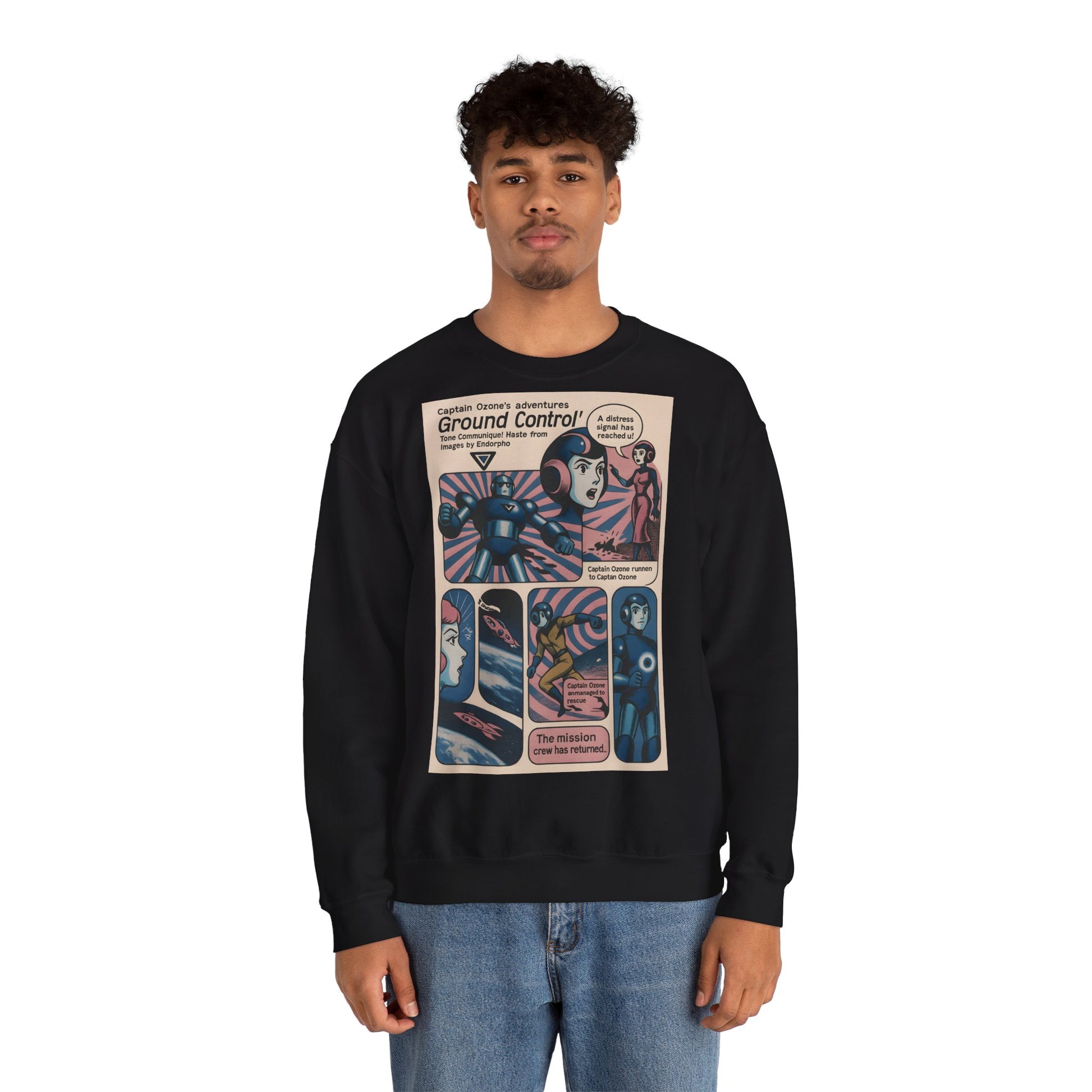 Retro Space Comic Sweatshirt – Captain Ozone „Ground Control“ Edition