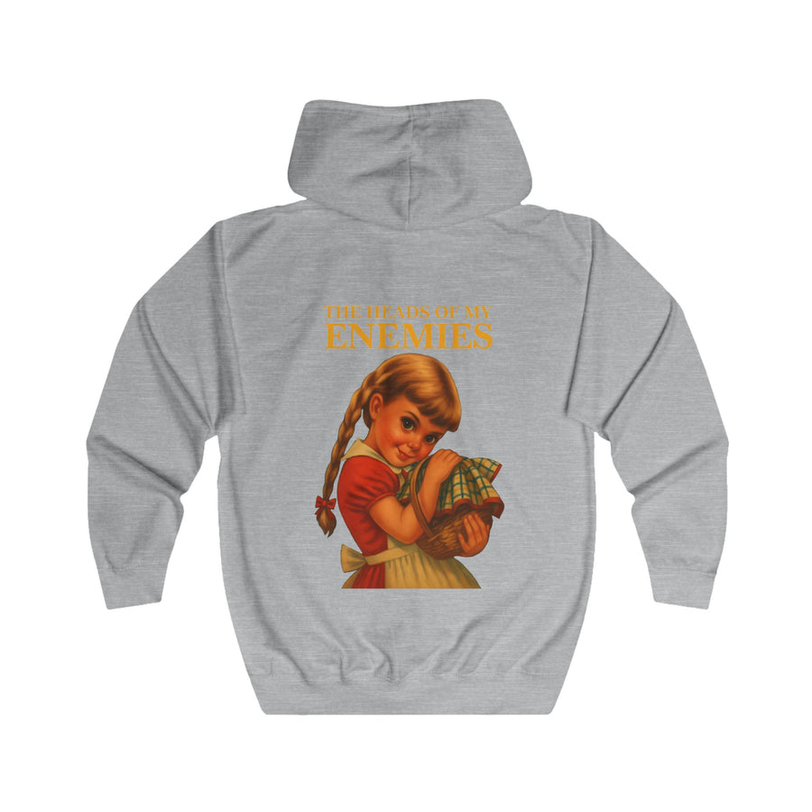 The Heads of My Enemies Zip-Hoodie – Retrosatire in kinderboekstijl