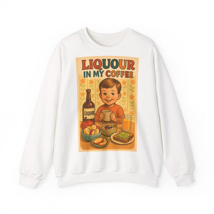 Sweatshirt – Liquor In My Coffee Sweatshirt | Retro Frühstücks-Pullover mit Satire-Motiv | Geschenk für Kaffee-Fans mit Humor | True Insights Design mit Humor