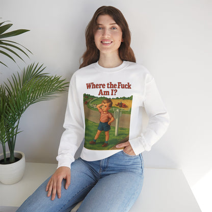 Sweatshirt – Where the Hell Am I? – Vintage Sweatshirt mit nostalgischem Lost-Boy-Motiv | True Insights Design mit Humor