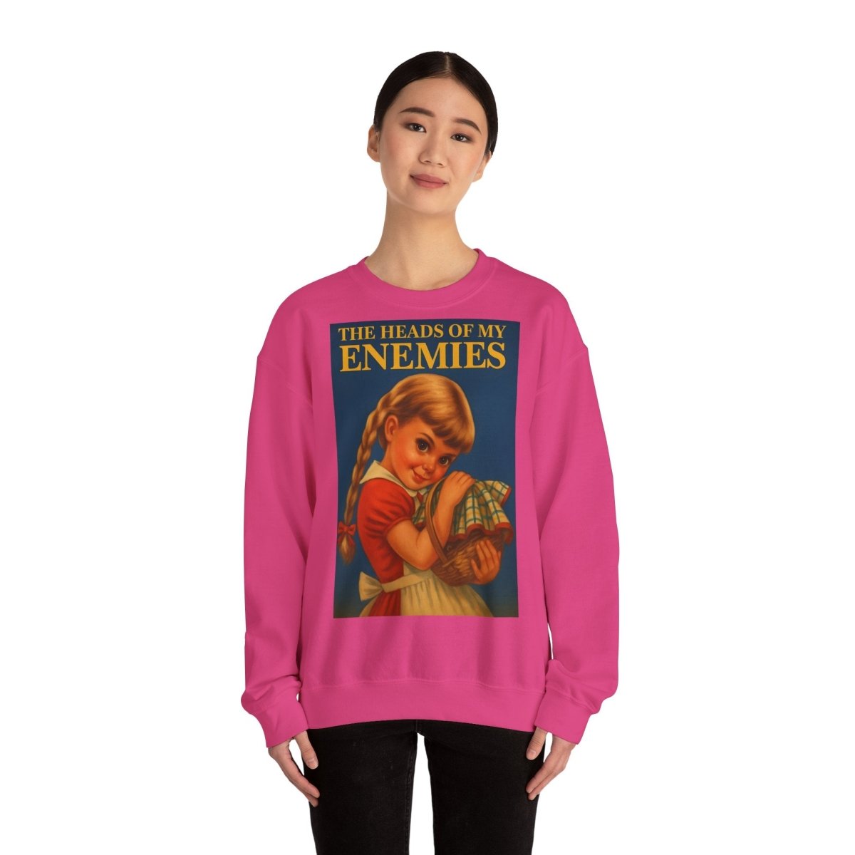 Sweatshirt – Sweatshirt „The Heads of My Enemies“ – Subversive Kunst zum Anziehen | True Insights Design mit Humor