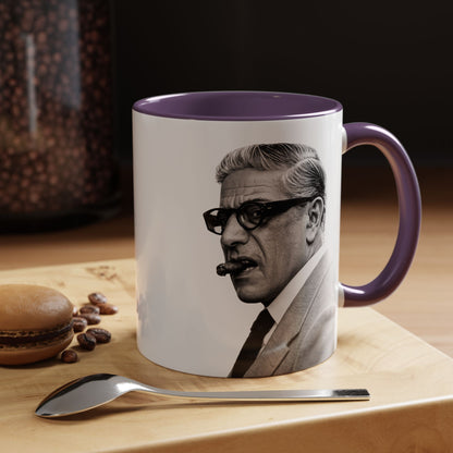 Aristoteles Onassis Kaffeetasse – Schwarz-Weiß Porträt mit Zigarre & Brille | Bunte Tasse für Geschichts- & Stil-Fans