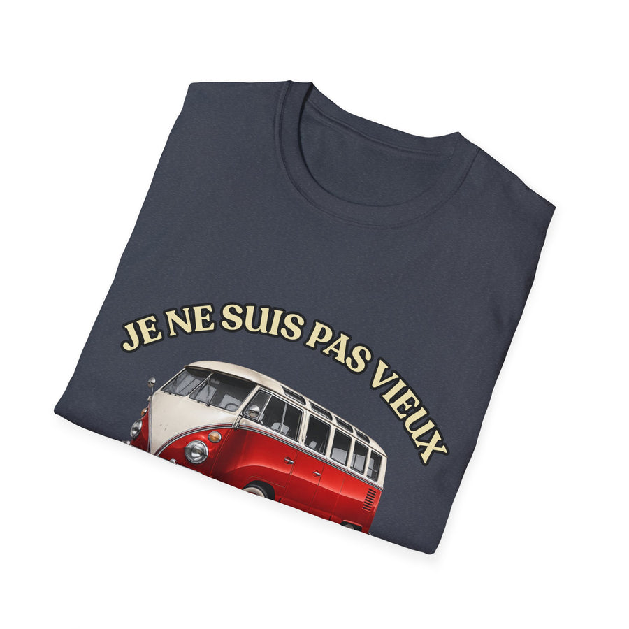 Vintage 1986 T-Shirt – FRENCH print « Je ne suis pas vieux, je suis vintage » – 40th Birthday Gift for Men | red & white VW Bus