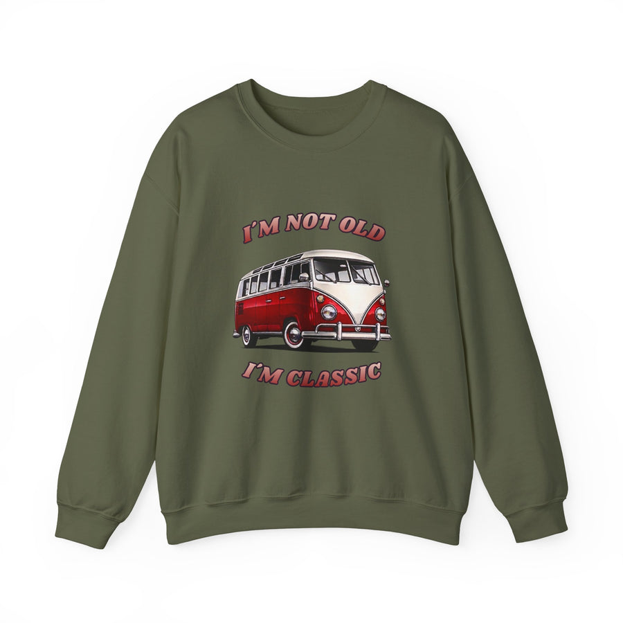 True Insights VW Bulli T1 Samba Sweatshirt – I'm Not Old I'm Classic Geschenk in Military Green
