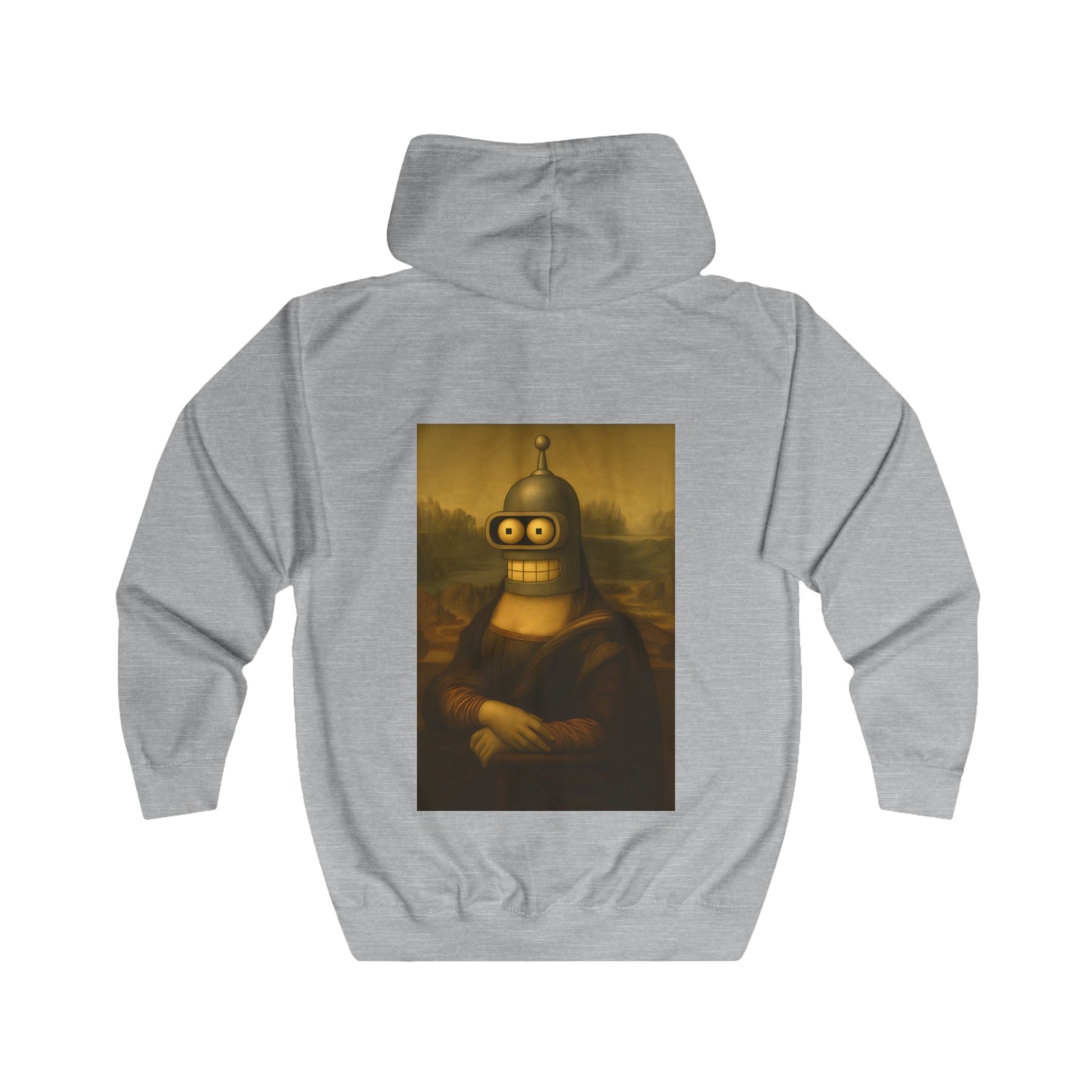 True Insights Zip Hoodie Mona Lisa Roboter Mashup in Heather Grey, satirisches Geschenk für Kunst Fans