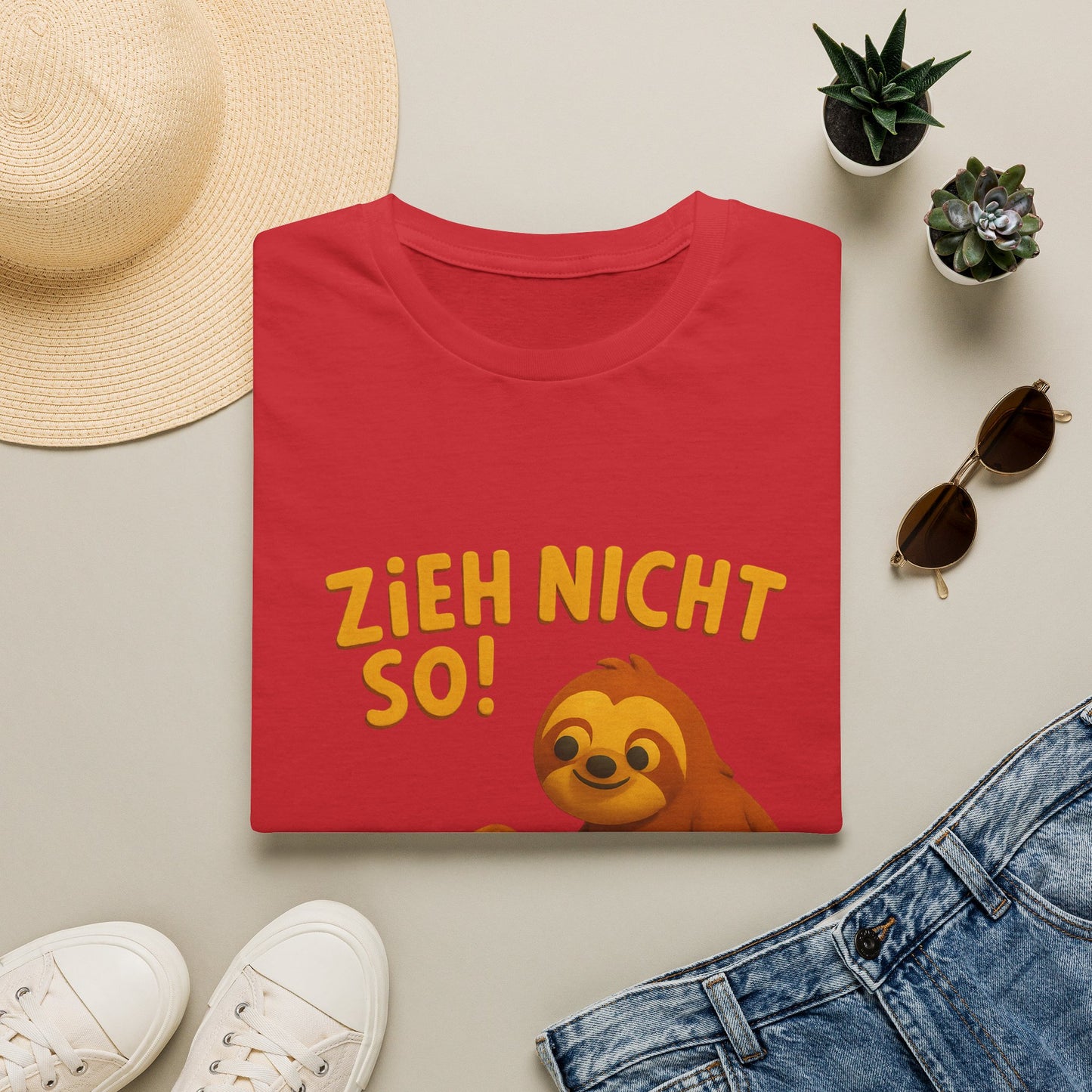 Faultier mit Schnecke an Leine T-Shirt - Zieh nicht so! Lustiges Spruch-Shirt für Geduld & Entspannung