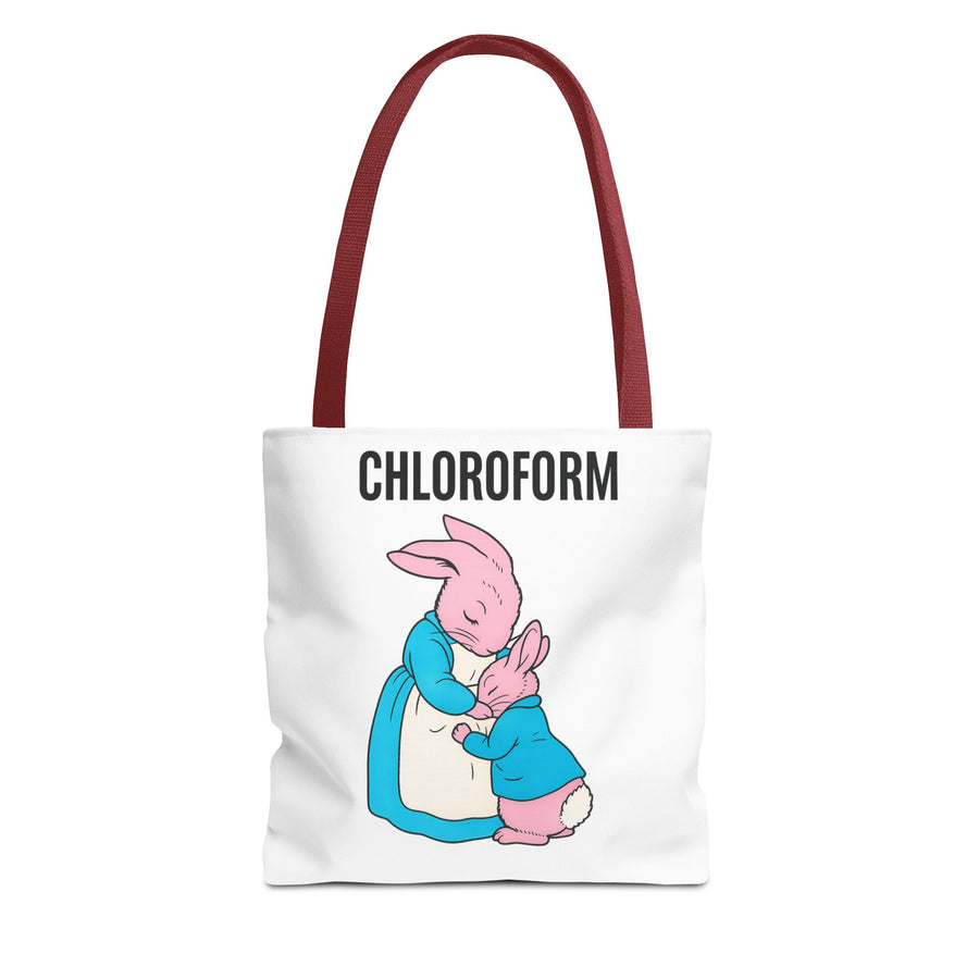 Chloroform Hasen Tote Bag - Lustige Parodie Stoffbeutel mit niedlichem Bunny Motiv - Schwarzer Humor Geschenk