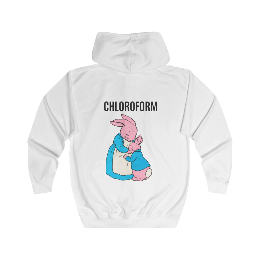 CHLOROFORM Hase Zip Hoodie – Lustiger Schwarzer Humor Kapuzenpullover mit Häschen Motiv, Sarkastisches Geschenk