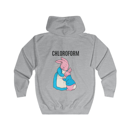 CHLOROFORM Hase Zip Hoodie – Lustiger Schwarzer Humor Kapuzenpullover mit Häschen Motiv, Sarkastisches Geschenk