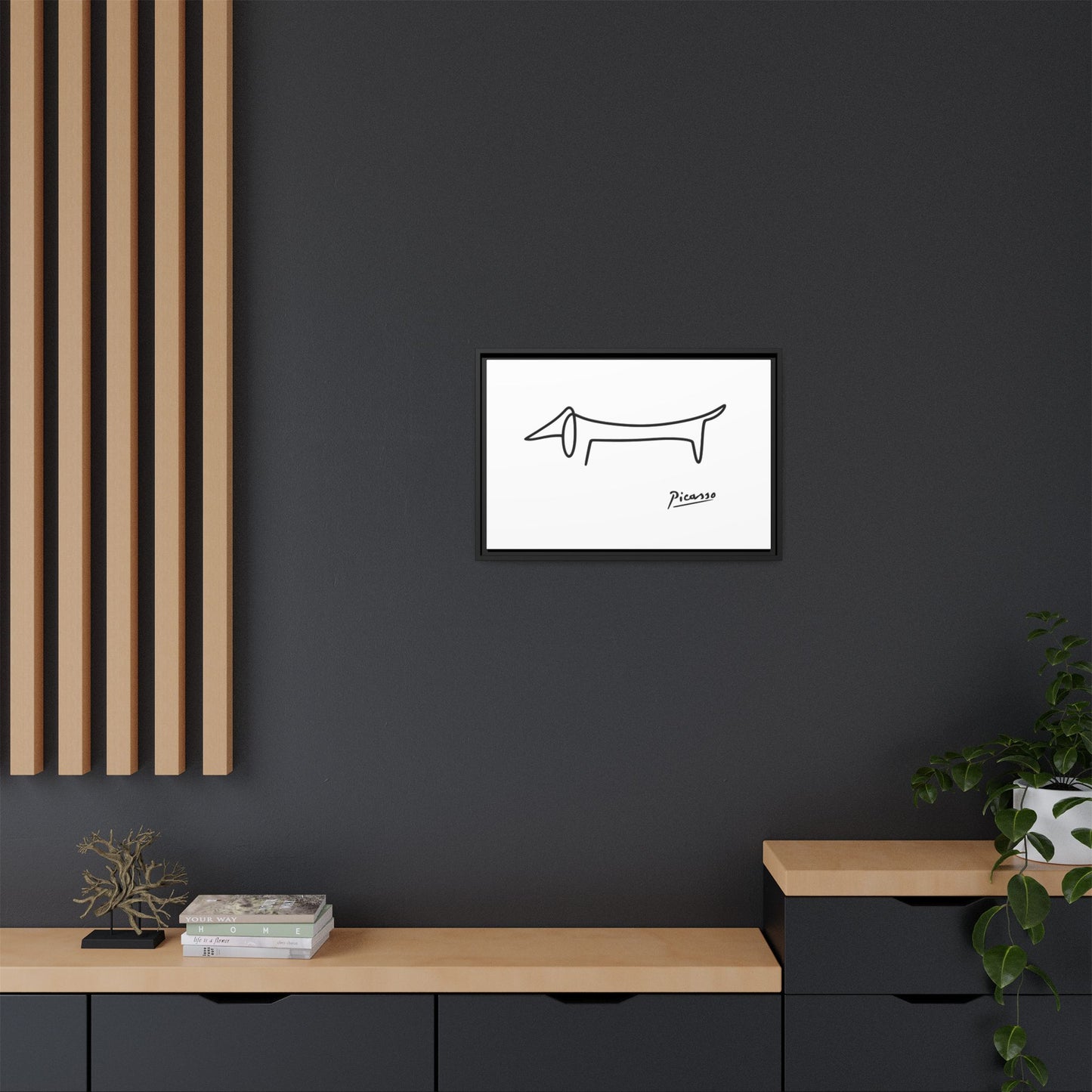 Picasso-Dackel Line-Art Leinwand | Minimalistisches Wandbild | Modernes Hunde-Kunstwerk