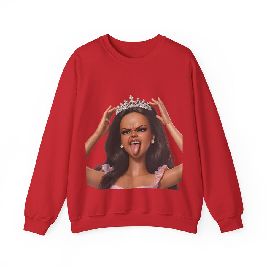 Barbicore Sweatshirt – Sassy Doll Design with Tiara & Tongue Out | Pink Doll Print