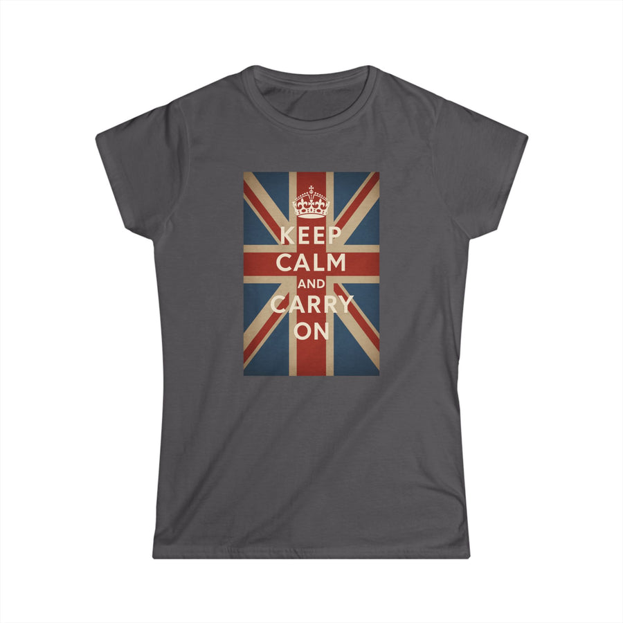 True Insights Damen Shirt Keep Calm and Carry On Krone Vintage Britisch Retro in Charcoal