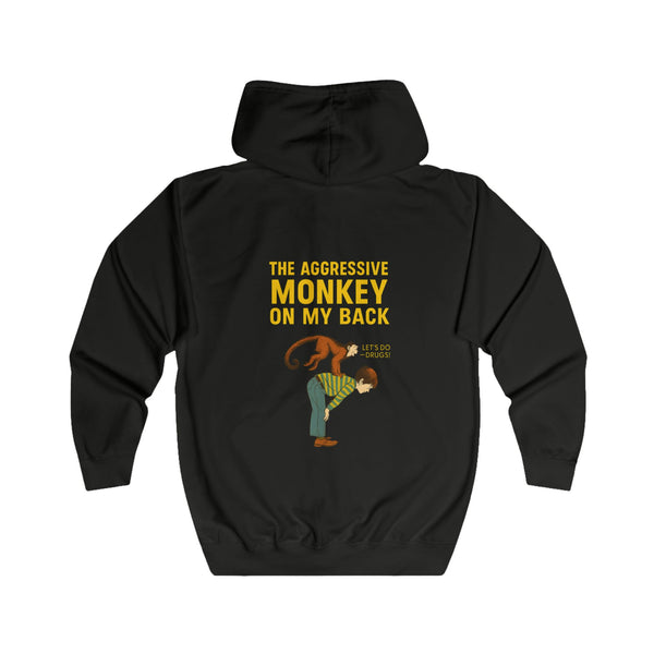 The Aggressive Monkey On My Back Zip Hoodie – Grappige Vintage Parodie Hoodie voor Humorfans