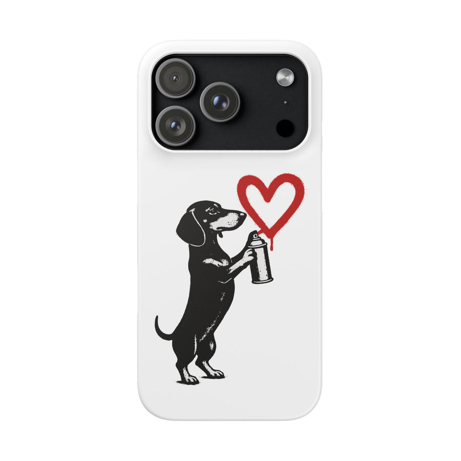True Insights Banksy Dackel Handyhülle – Street-Art Design mit rotem Herz in iPhone 17 Pro