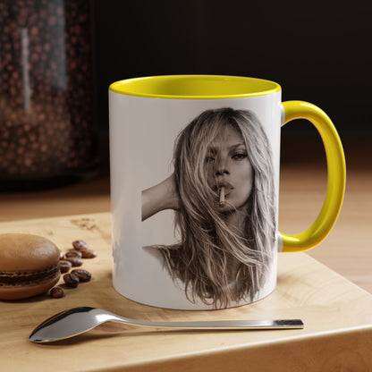 Kate Moss Tasse – Ikonisches Schwarz-Weiß Portrait Kaffeebecher | Fashion Legende Geschenk für Fans