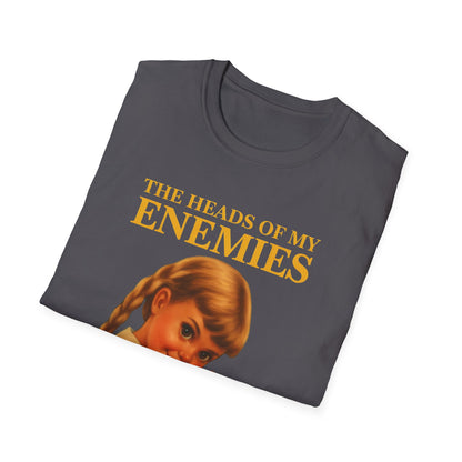T-shirt “The Heads of My Enemies” – retro satire with children’s book flair