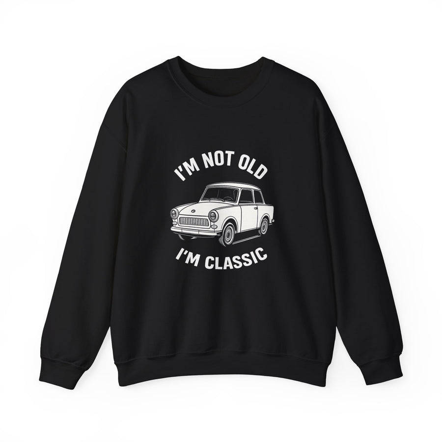 Pullover mit Trabant-Linienzeichnung-Motiv – Sweatshirt „I'm Not Old I'm Classic“ – Black – Vorderseite