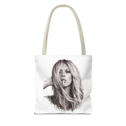 Kate Moss Tote Bag – Schwarz-Weiß Portrait Fashion Icon Stofftasche | Kultiges Model Motiv für Fans & Fashionistas