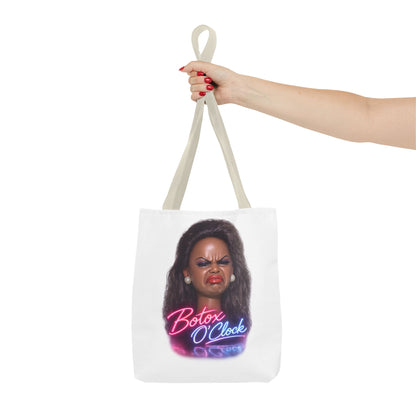 Botox O'Clock Tote Bag – Lustiger Polyester-Beutel mit Neon-Grimasse | Gym Sport Einkauf Geschenk