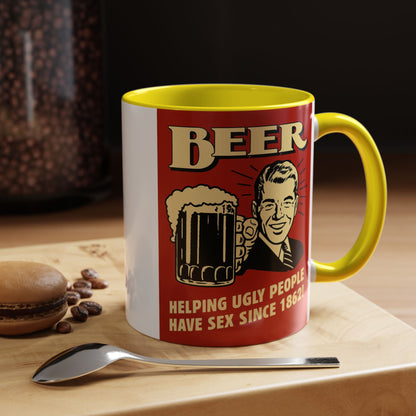 Bunte Tasse "BEER - Helping Ugly People" | Lustige Retro Bier Kaffeetasse | Vintage Geschenk für Bierliebhaber & Partyfans
