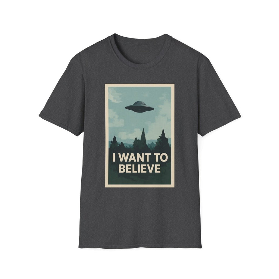 True Insights T-Shirt I Want To Believe UFO Vintage Motiv in Dunkelgrau meliert mit Ufo Print