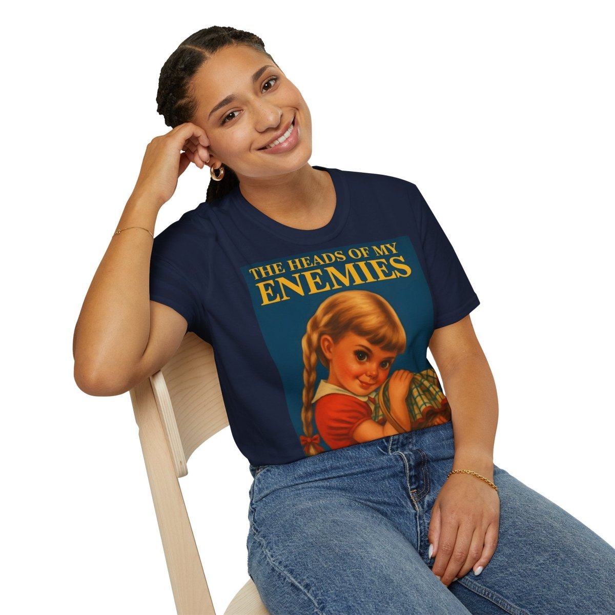 T-Shirt „The Heads of My Enemies“ – Retro-Satire mit Kinderbuch-Flair – Freches Satire-Design für mutige Statements | True Insights