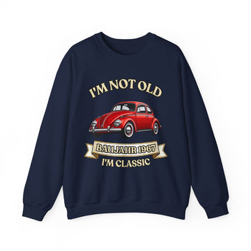 Geschenk zum 60. Geburtstag – Pullover Jahrgang 1967 VW Käfer – Navy – Vorderseite